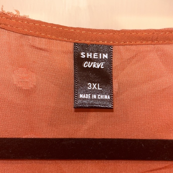 Shein polka dot top, v neck rust color sheer, with lining baby doll top 3XL - Picture 5 of 7